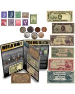 WWII Historic 23-Piece Coin, Note & Stamp World Collection