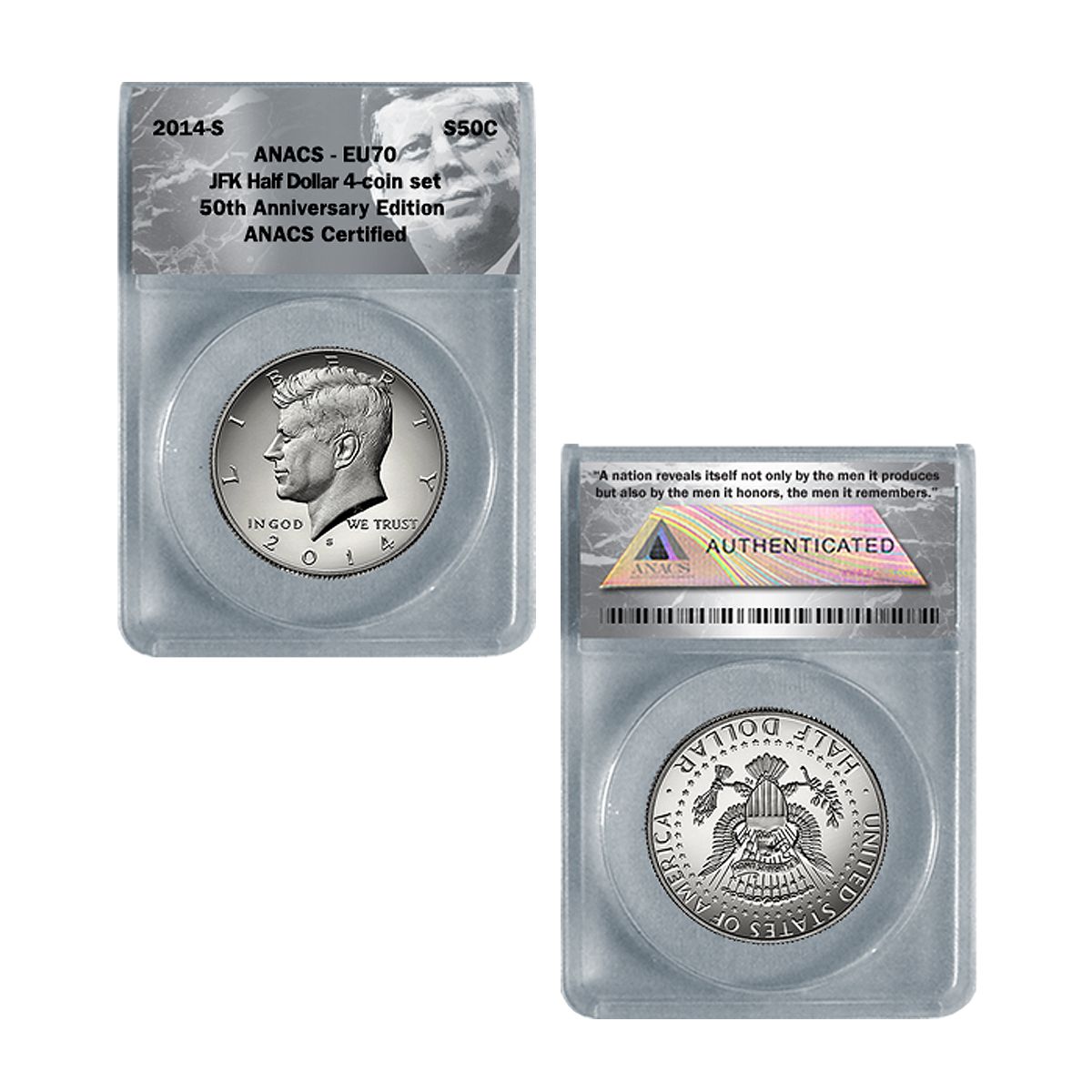 2014 S Kennedy Half Dollar Enhanced Finish  4-coin 50th Ann set Sp 70 PL En Fin 