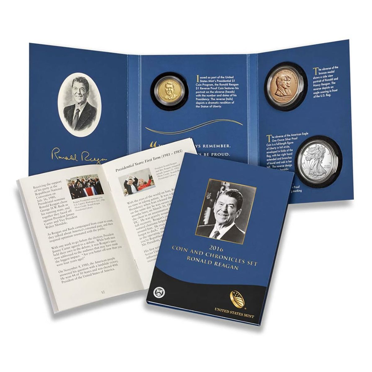 2016 Coin & Chronicles Set Ronald Reagan $1 Coin American Eagle Bronze Medal 
