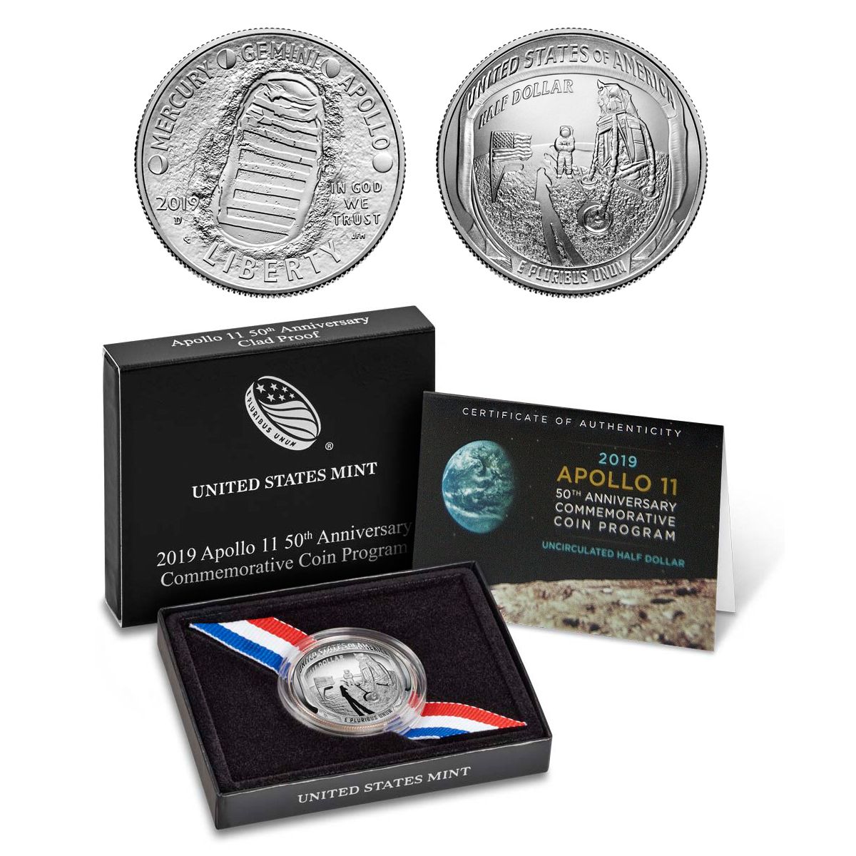 2019 APOLLO 11 50TH ANNIVERSARY COMMEMORATIVE HALF DOLLAR BU OGP