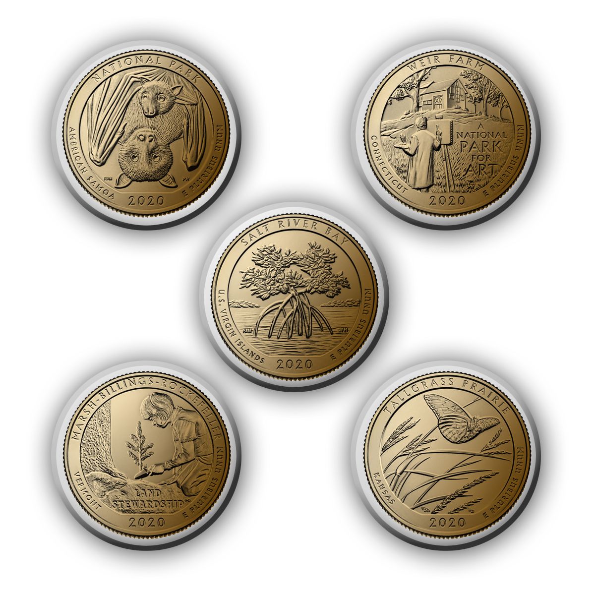 2013 America The Beautiful 24K Gold Plated Quarters – 5-Coin National Parks Set W/ Capsules