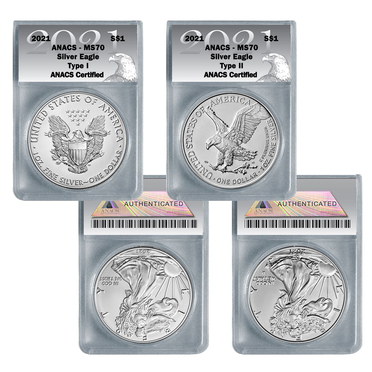 2021 1 oz American Silver Eagle 2-Coin Set PCGS MS70 FS