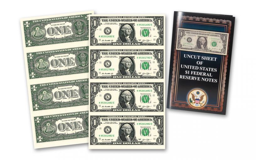 {BJSTAMPS}  2003 A UNCUT $1 Sheet of 4 Federal Reserve Notes CHICAGO Bank 