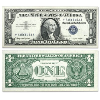Two US$1 Bill Blue Seal of A 1935+A 1957 & One Old One Cent US Coin SALE! 3/SET 