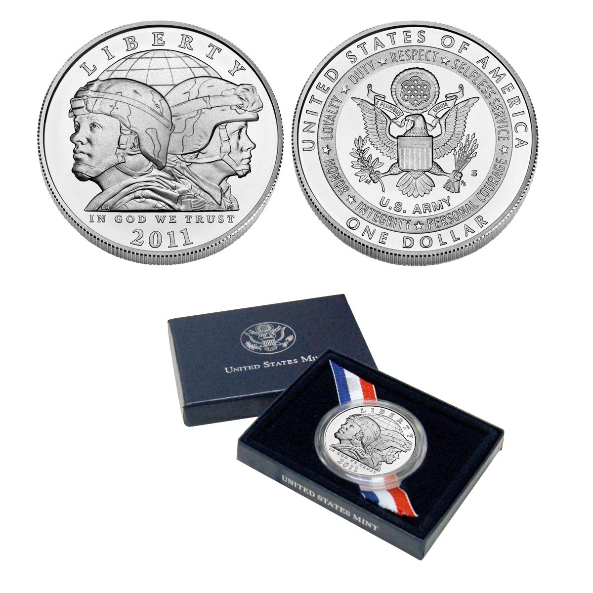 2011 US Army Commemorative UNC Silver Dollar Coin in Original Mint Packaging 