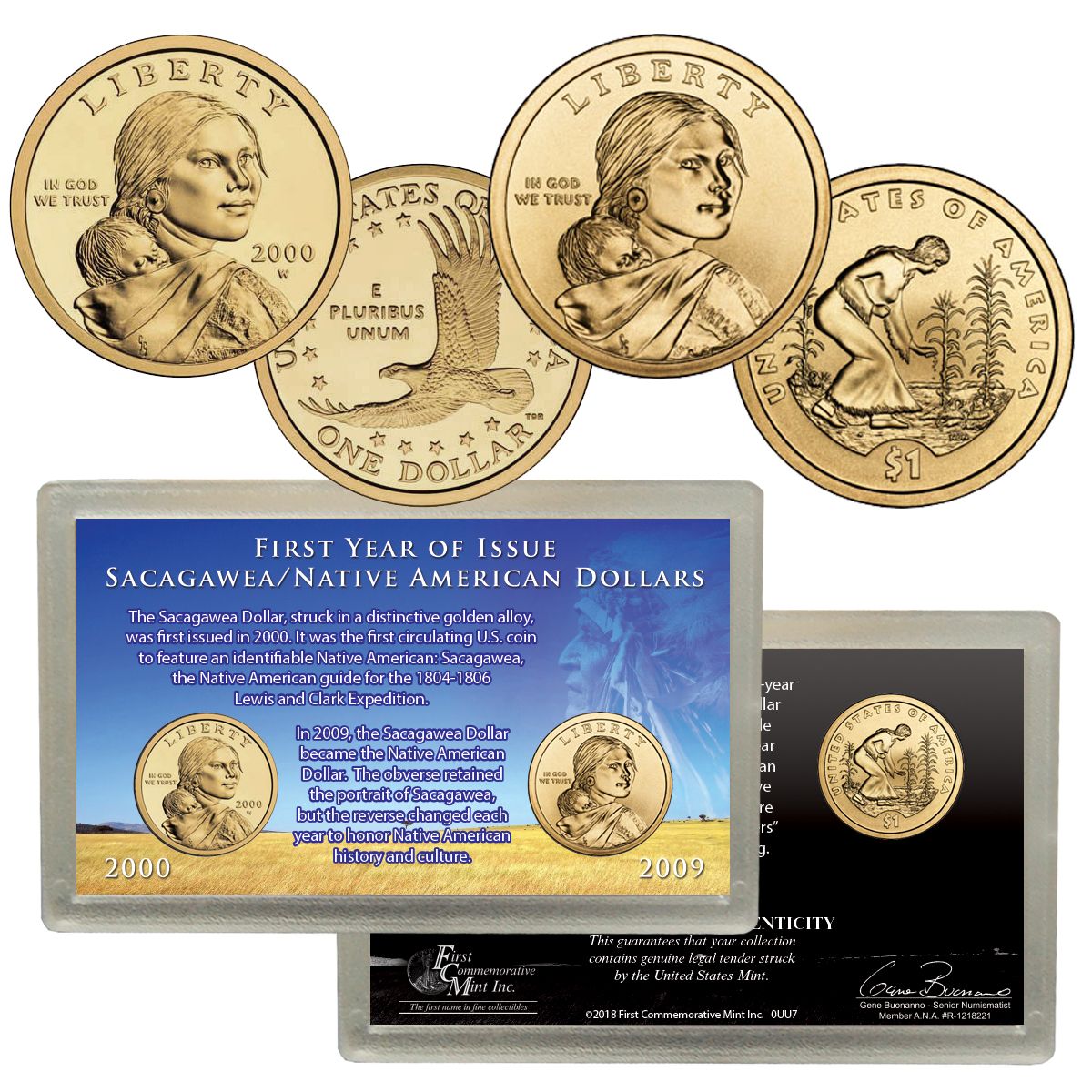2009-2019 Sacagawea Native American 11 Coin BU Uncirculated Dollar Set