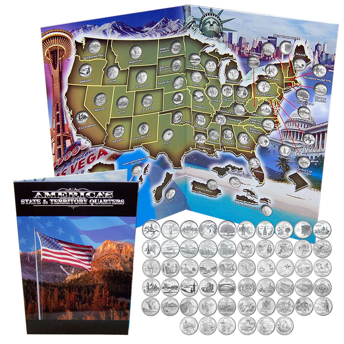 COIN COLLECTOR'S MAP 1999-2009 HARRIS BRAND STATE QUARTERS - H.E 