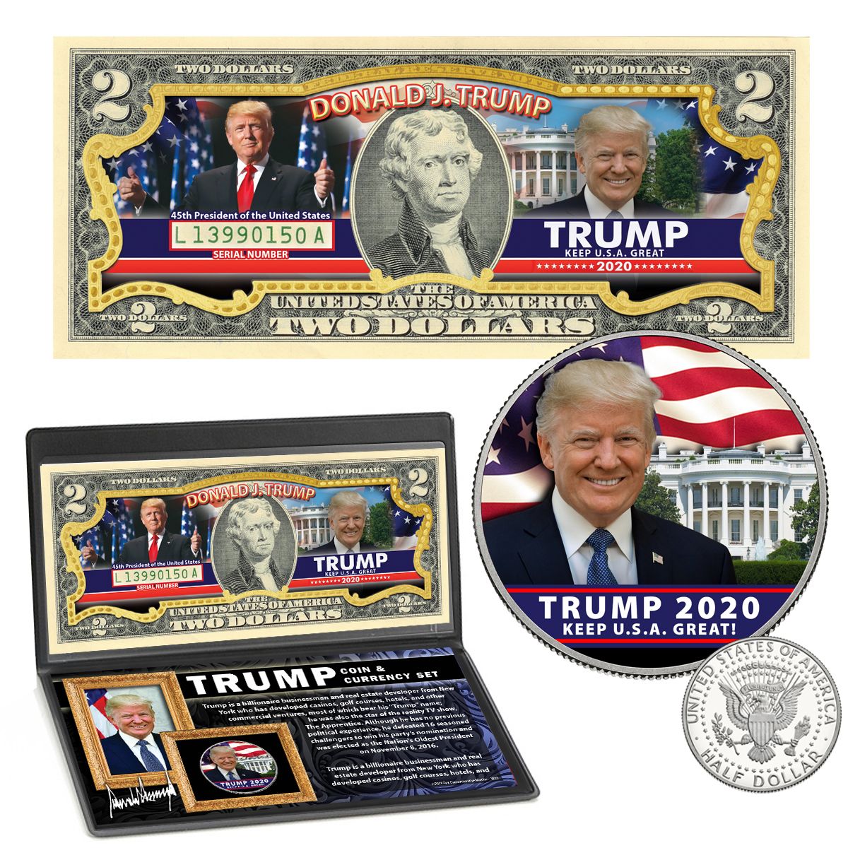 DONALD TRUMP 45th President Official Colorized 2016 Presidential Dollar $1 Coin 