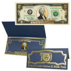 22k Gold Layered Uncirculated Two Dollar Bill
