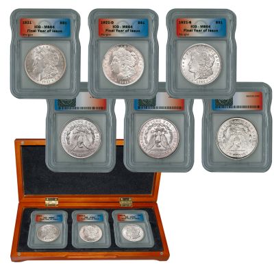 1921 MS64 ICG PDS "Last Year of Issue" Morgan Silver Dollars 1