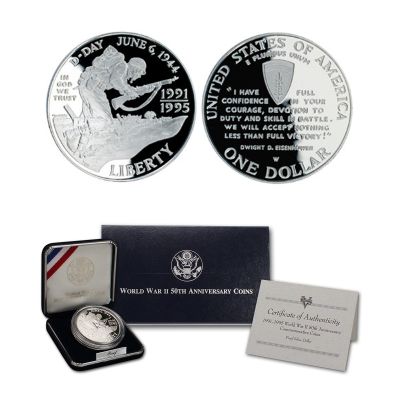 World War II 50th Anniversary Commemorative Silver Dollar- Proof 1