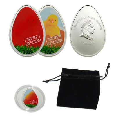 $5 Cook Islands Little Thermo Chick Silver Egg-Shaped Coin - Heat Sensitive 1