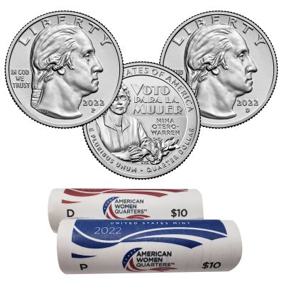 2022 P & D NINA OTERO-WARREN AMERICAN WOMEN WASHINGTON QUARTERS MINT ROLLS 1