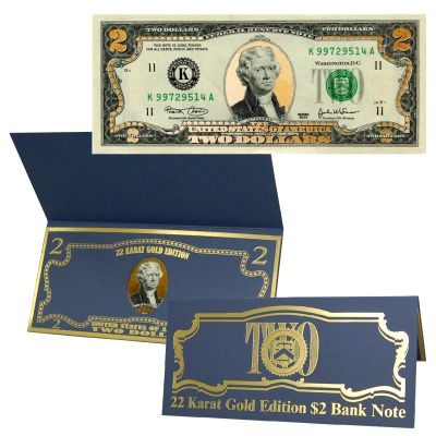 22k Gold Layered Uncirculated Two Dollar Bill 1