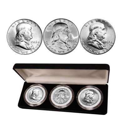 3 Decades of Franklin Silver Half Dollars 1
