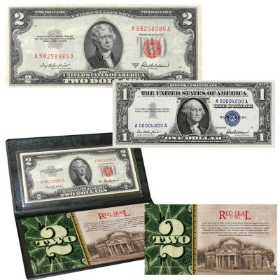 $1 BLUE SILVER CERTIFICATE and RED SEAL $2 BILL  1