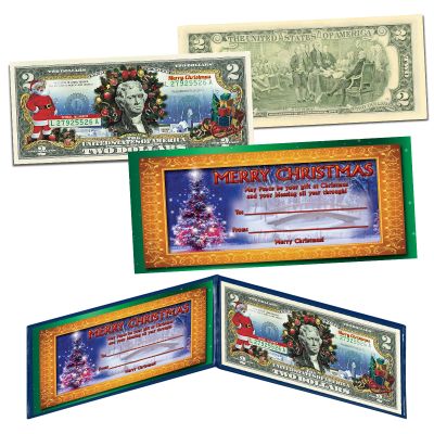 Christmas Colorized $2 Bill (Santa) 1