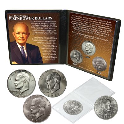 Last 3 Eisenhower Dollars - with a Free First Year of Issue Susan B. Anthony Dollar 1