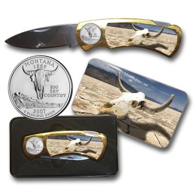 Pocket Knife - Bison Skull 2007 Montana State Quarter 1