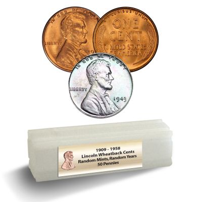 Roll of Wheatback Pennies with 1943 Steel Cent 1