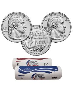 2022 P & D NINA OTERO-WARREN AMERICAN WOMEN WASHINGTON QUARTERS MINT ROLLS