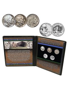 3 Decades of Buffalo Nickels with a P&D Bison Nickel